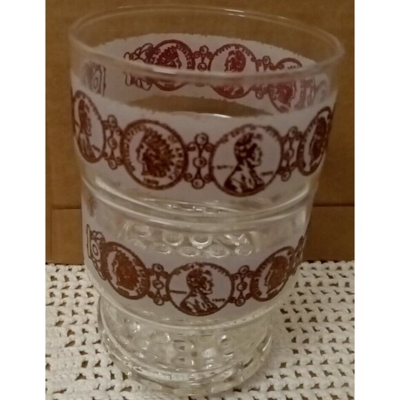 Libbey Bar Glasses Copper Penny Design Vintage Set Of 2 Low Ball Barware MCM - Picture 3 of 7